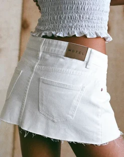 Raw Hem Denim Mini Skirt in True White