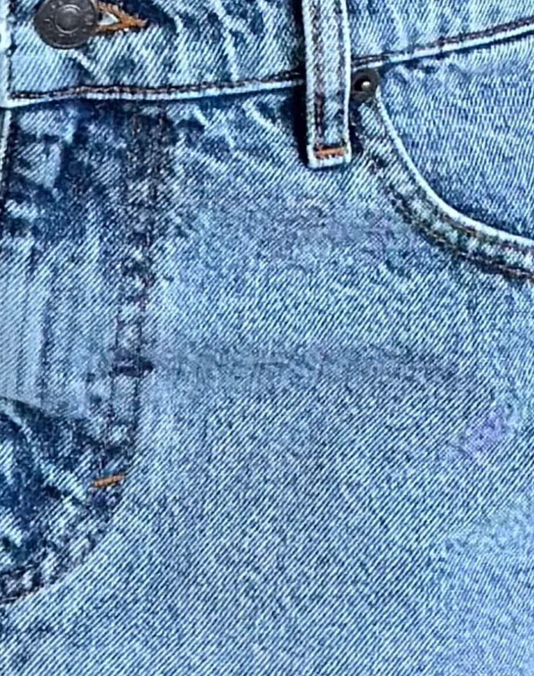 Raw Hem Denim Mini Skirt in Vintage Blue Wash
