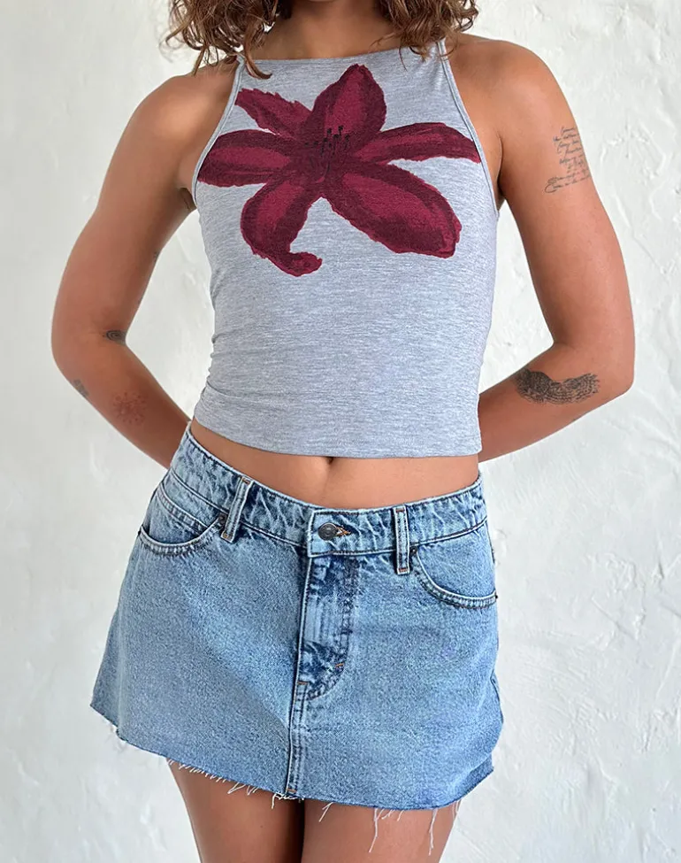 Raw Hem Denim Mini Skirt in Vintage Blue Wash