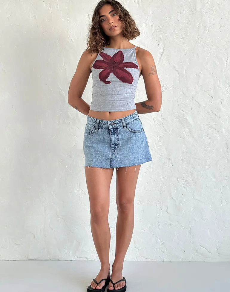 Raw Hem Denim Mini Skirt in Vintage Blue Wash