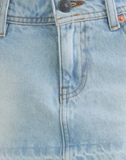 Raw Hem Low Rise Denim Mini Skirt in Icy Blue