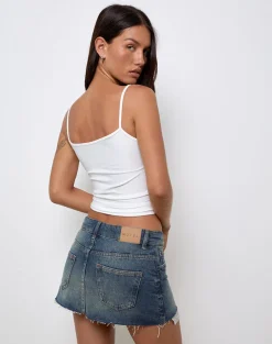 Raw Hem Mini Skirt in Steel Blue with Pockets