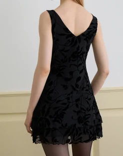 Rawson Mini Dress in Flock Leaf Flower Black