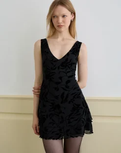 Rawson Mini Dress in Flock Leaf Flower Black