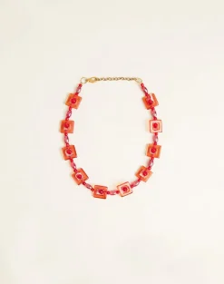 Red and Pink Square Beaded Necklace