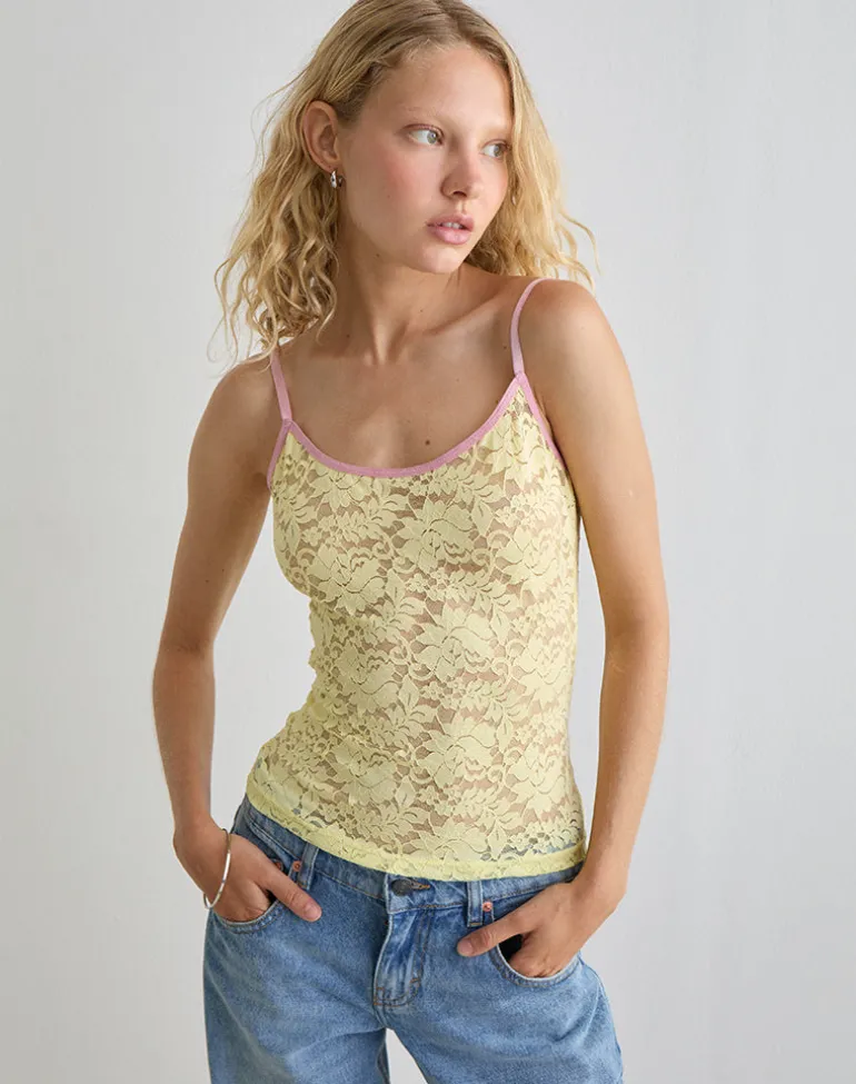 Redum Cami Top in Yellow Lace