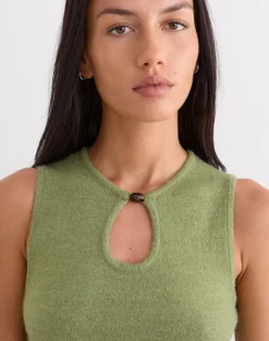 Reita Keyhole Top with Bead in Knit Olive
