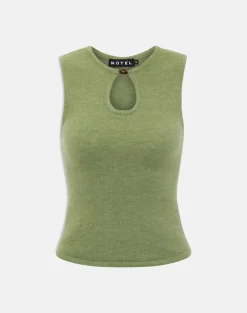 Reita Keyhole Top with Bead in Knit Olive