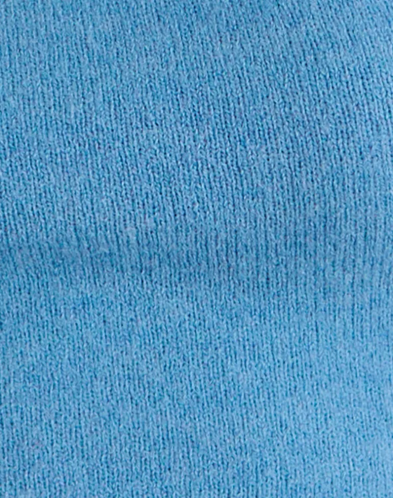 Reita Keyhole Top with Bead in Knit Blue
