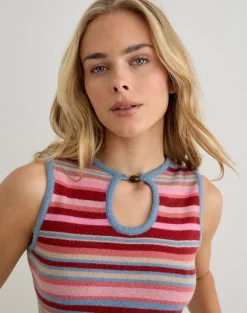Reita Keyhole Top with Bead in Knit Stripe Multi