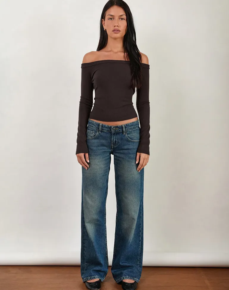 Renie Bardot Top in Dark Brown Knit