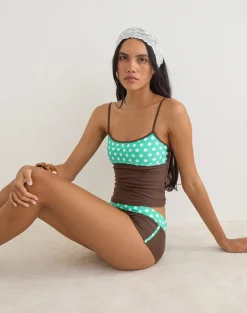 Rhaena Swim Short in Brown with Medium Polka Green