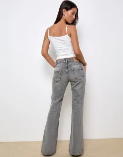 Rigid Low Rise Flare Jeans in Grey Wash