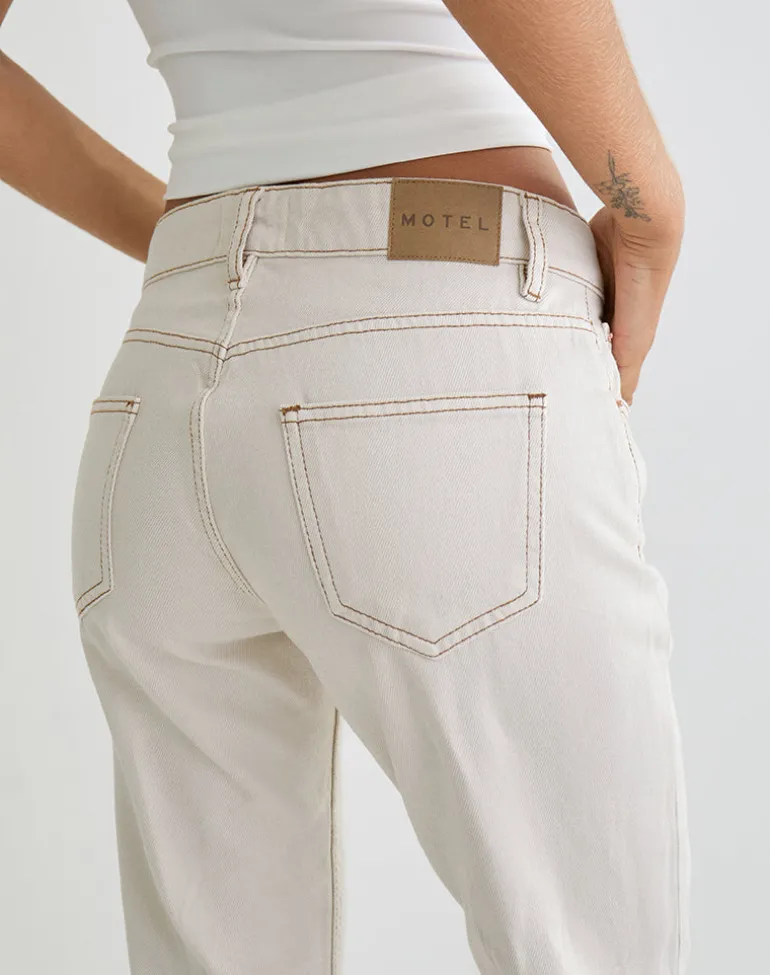 Rigid Low Rise Flare Jeans in Off White