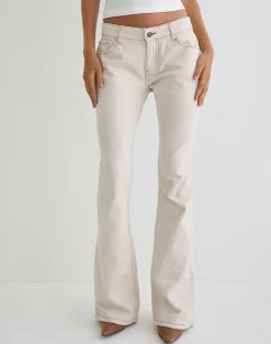 Rigid Low Rise Flare Jeans in Off White