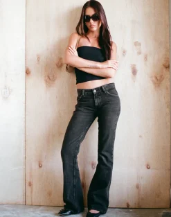 Rigid Low Rise Flare Jeans in Washed Black Grey
