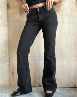 Rigid Low Rise Flare Jeans in Washed Black Grey