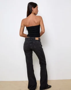 Rigid Low Rise Flare Jeans in Washed Black Grey