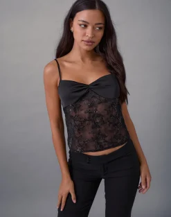 Rikasu Top in Floral Chiffon Sequin Black