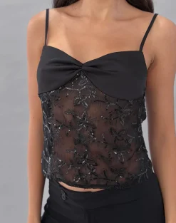 Rikasu Top in Floral Chiffon Sequin Black