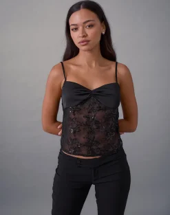 Rikasu Top in Floral Chiffon Sequin Black