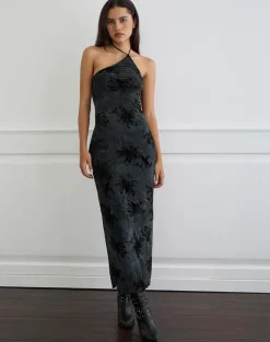 Rikaya Maxi Dress in Burn Velvet Grey