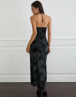 Rikaya Maxi Dress in Burn Velvet Grey