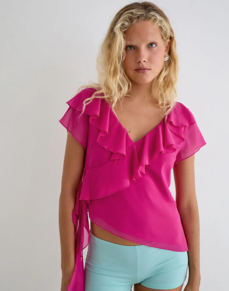 Riksa Top in Chiffon Hot Pink with Drape