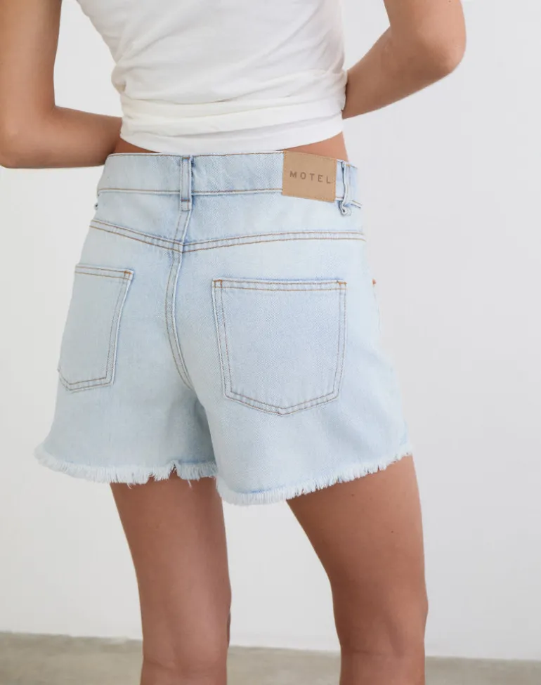 Ripped Baggy Denim Short in Icy Blue
