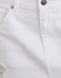 Ripped Raw Hem Denim Mini Skirt in True White