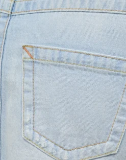 Ripped Raw Hem Denim Mini Skirt in Sky Blue