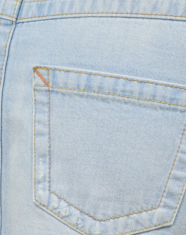 Ripped Raw Hem Denim Mini Skirt in Sky Blue