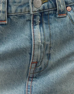 Ripped Raw Hem Denim Mini Skirt in True Blue