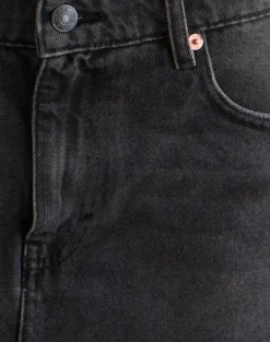Ripped Raw Hem Denim Mini Skirt in Vintage Black