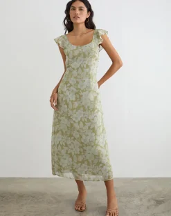 Risala Scoop Midi Dress in Pale Flower Green