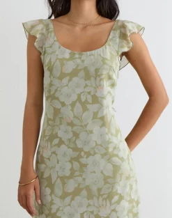 Risala Scoop Midi Dress in Pale Flower Green