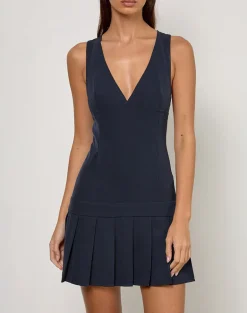Rita Pleat Mini Dress in Tailoring Navy