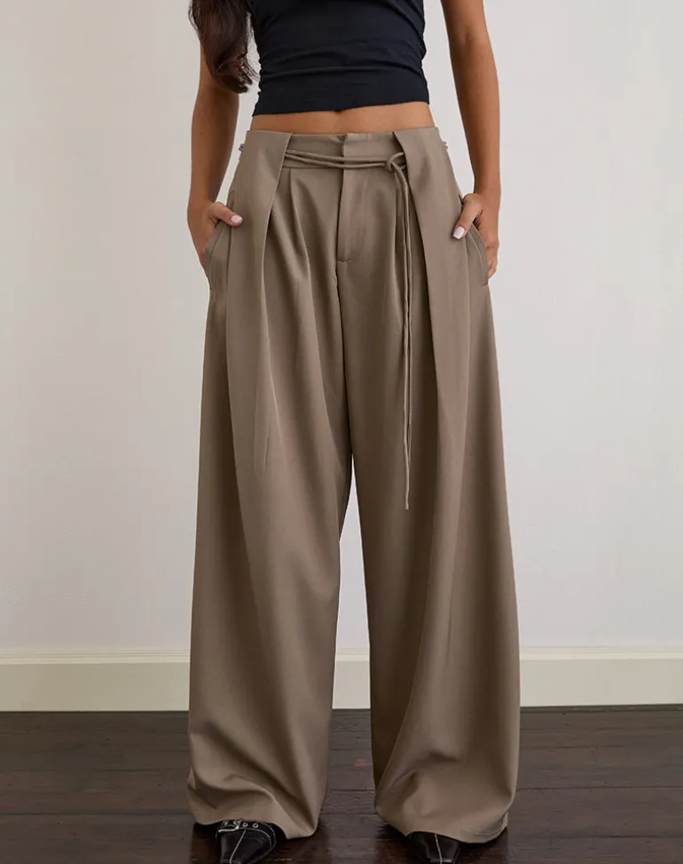 Rivela Tie Waist Trouser in Taupe