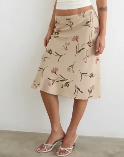 Rohaya Midi Skirt in Bloom Leafy Taupe