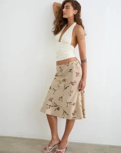 Rohaya Midi Skirt in Bloom Leafy Taupe