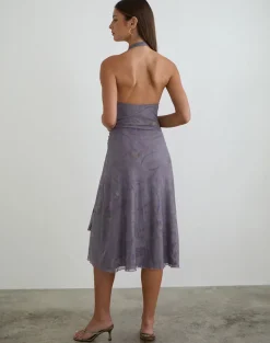 Rokoyo Halterneck Midi Dress in Flare Flower Purple
