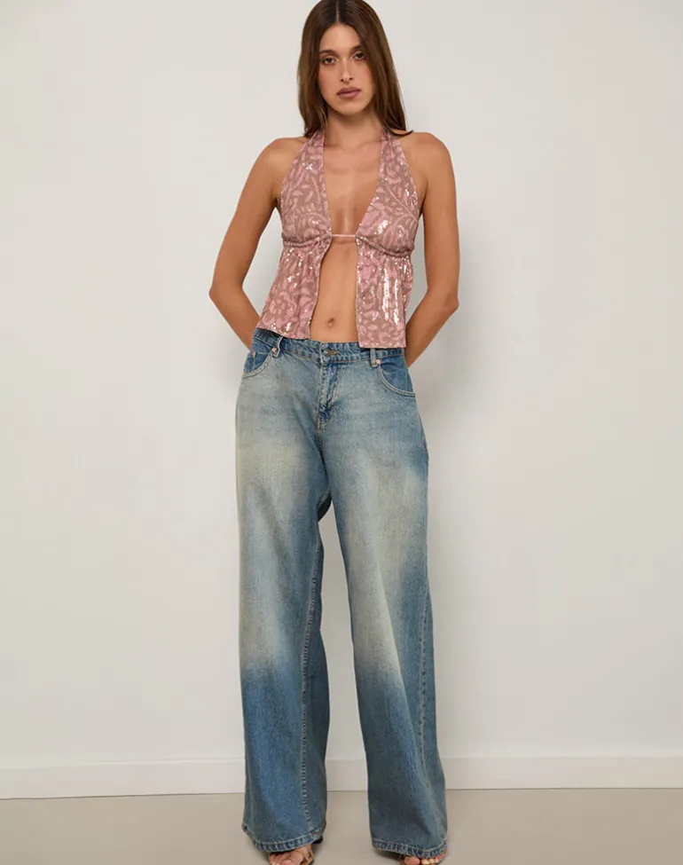 Rokudo Halterneck Top in Boho Batik Sequin Pink