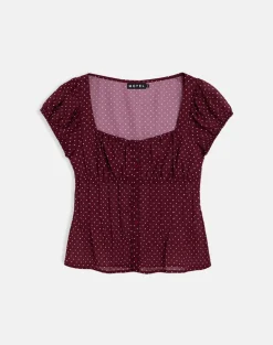 Rolina Blouse in Chiffon Mini Polka Burgundy