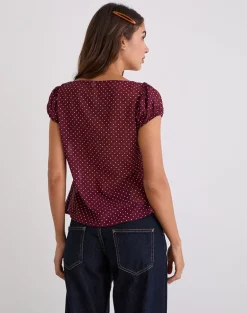 Rolina Blouse in Chiffon Mini Polka Burgundy