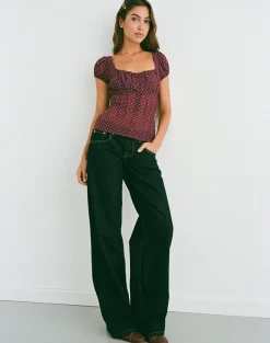 Rolina Blouse in Chiffon Mini Polka Burgundy