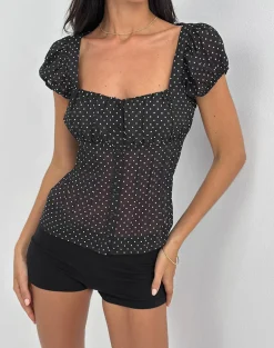 Rolina Blouse in Chiffon Mini Polka Black