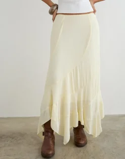Rombe Maxi Skirt in Crinkle Butter Yellow