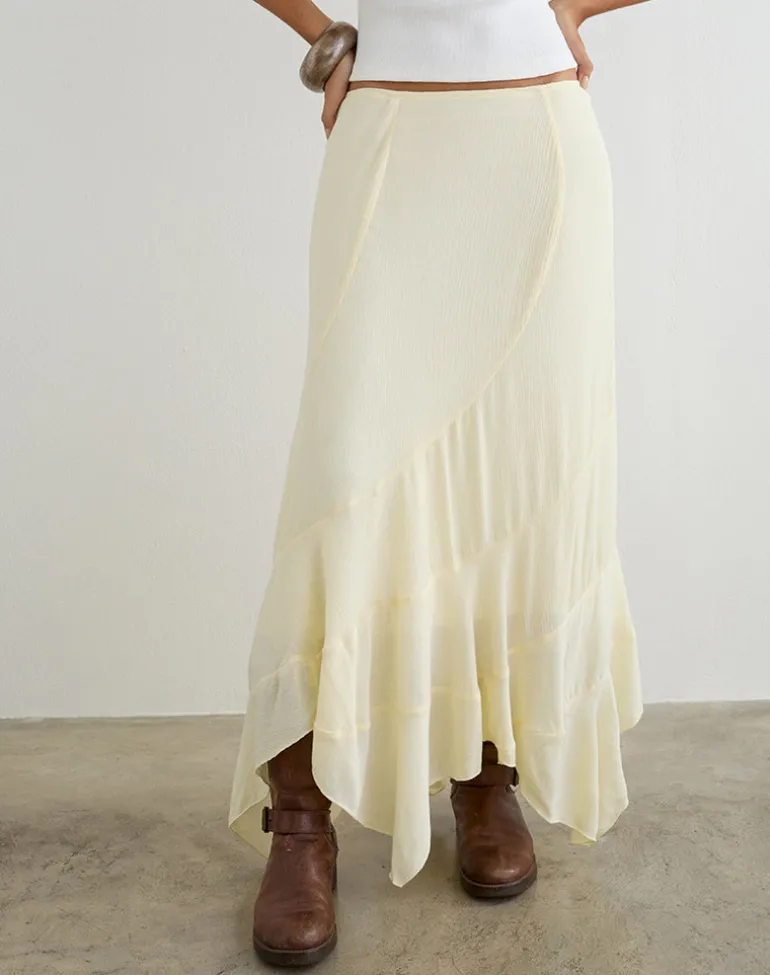 Rombe Maxi Skirt in Crinkle Butter Yellow