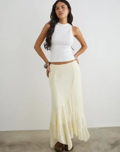 Rombe Maxi Skirt in Crinkle Butter Yellow