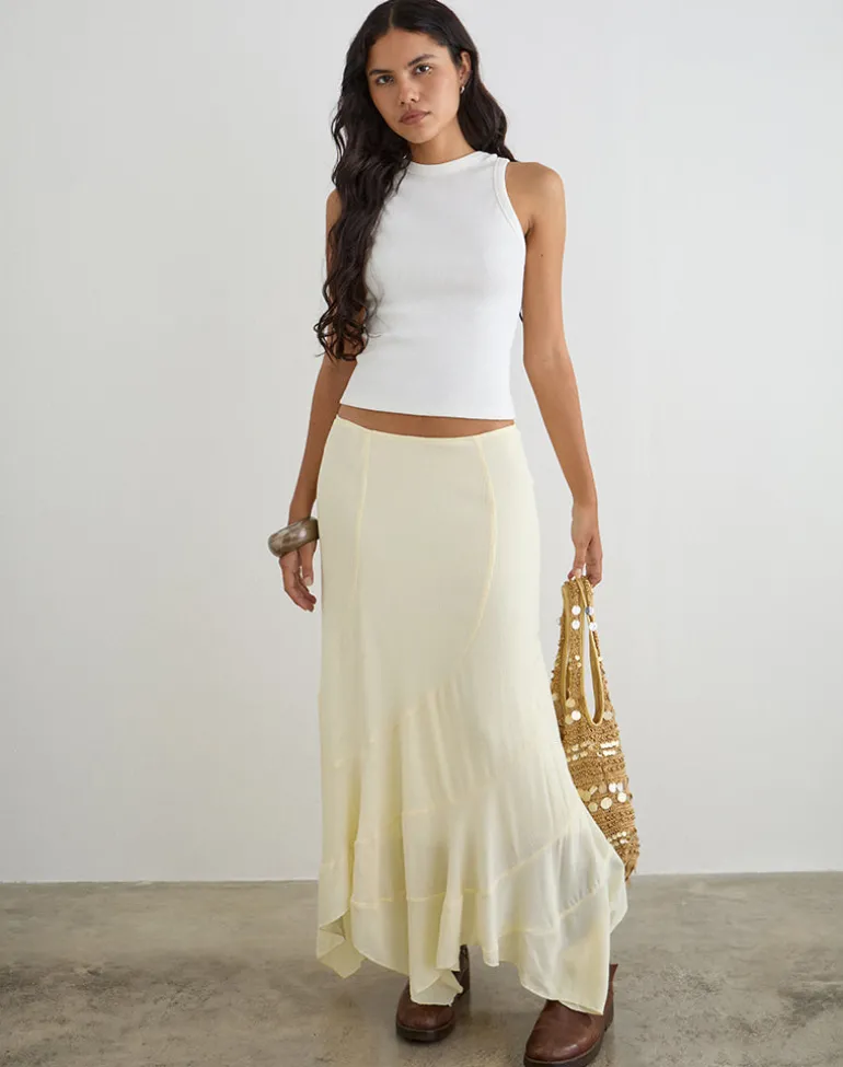 Rombe Maxi Skirt in Crinkle Butter Yellow